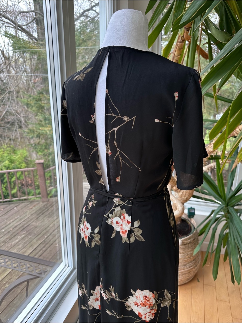 Dynamite Black Floral Maxi Dress with Pink & Cream Blooms - Picture 5 of 6